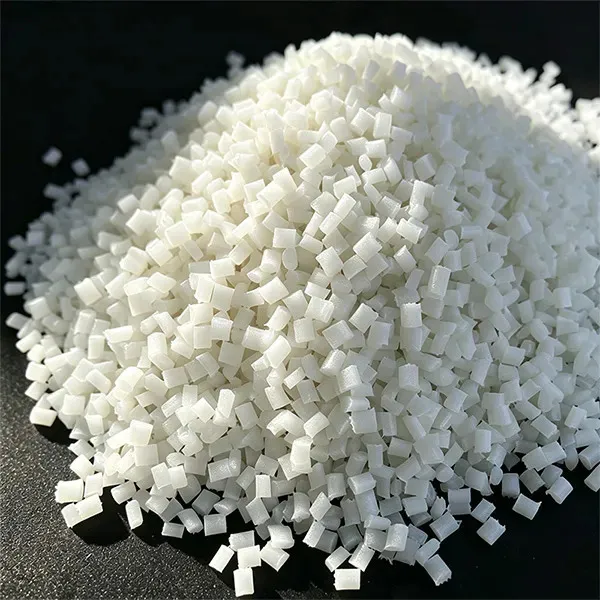 Glass fiber reinforced modified nylon PA66 plastic pellets produced by Juhai factory - black granules close-up